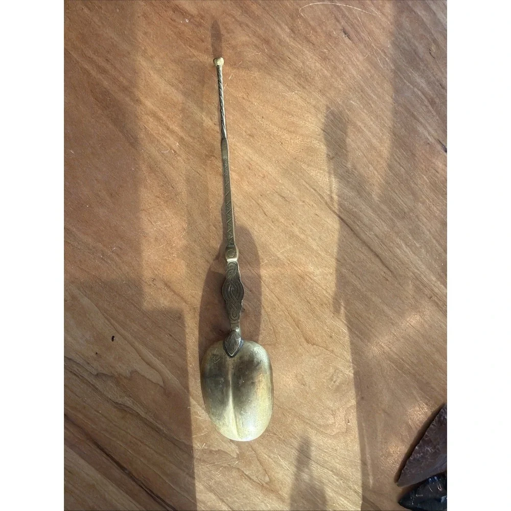 Vintage‎ Mexican Brass Serving Spoon with Jaguar / Feline Motif – 10″ Decorative